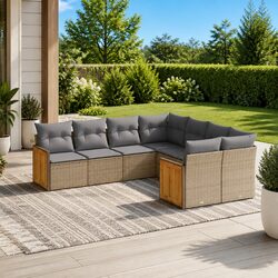 Garden Sofa Set 8 Piece Outdoor Furniture Beige Poly Rattan Patio Lounge with