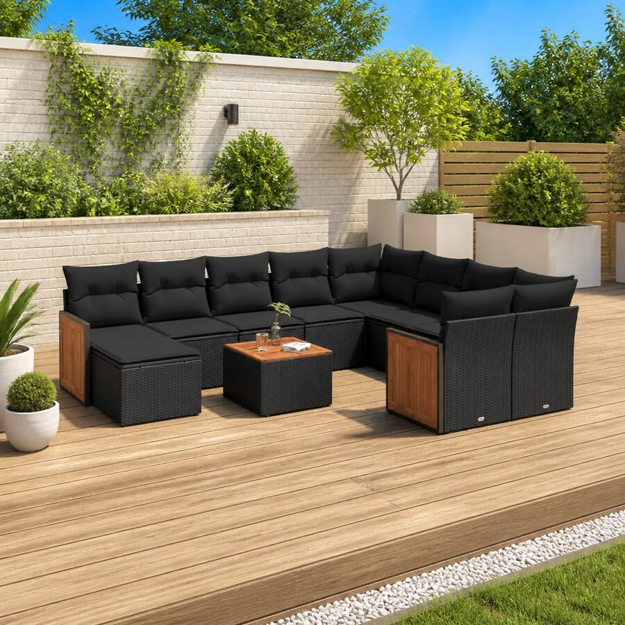 Garden Sofa Set 11 Piece Black Poly Rattan Outdoor Furniture Patio Lounge