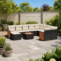 Garden Sofa Set 11 Pieces Modular Outdoor Furniture Black Poly Rattan with