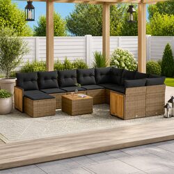 Garden Sofa Set 11 Piece Outdoor Furniture Grey Rattan Patio Lounge Modular