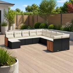 Garden Sofa Set 11 Piece Outdoor Furniture Patio Modular Black Poly Rattan