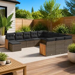 Garden Sofa Set 12 Piece Outdoor Furniture Patio Grey Poly Rattan Modular