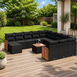 Garden Sofa Set 13 Piece Outdoor Furniture Patio Black Poly Rattan Modular