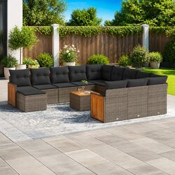 Garden Sofa Set 13 Piece Outdoor Furniture Grey Poly Rattan Patio Seating with