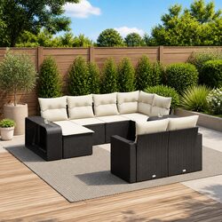 Outdoor Sectional Sofa Set 10 Piece Garden Furniture Black Poly Rattan with