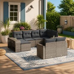 Outdoor Sectional Sofa Set 10 Piece Garden Furniture Grey Poly Rattan with