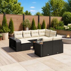 Outdoor Sectional Sofa Set 11 Piece Black Poly Rattan Modular Garden Furniture