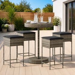 Garden Bar Set 5 Piece Outdoor Furniture with Cushions Grey Patio Seating