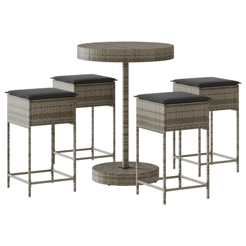 Garden Bar Set 5 Piece Outdoor Furniture with Cushions Grey Patio Seating