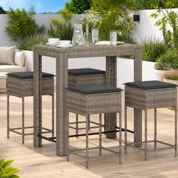 Garden Bar Set 5 Piece Outdoor Furniture with Cushions Grey Poly Rattan Patio