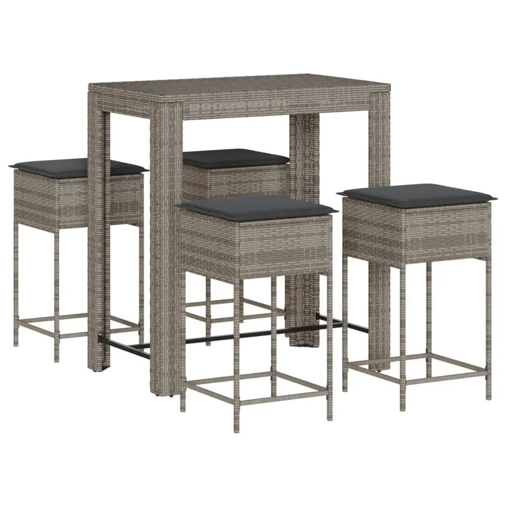 Garden Bar Set 5 Piece Outdoor Furniture Grey Poly Rattan with Cushions