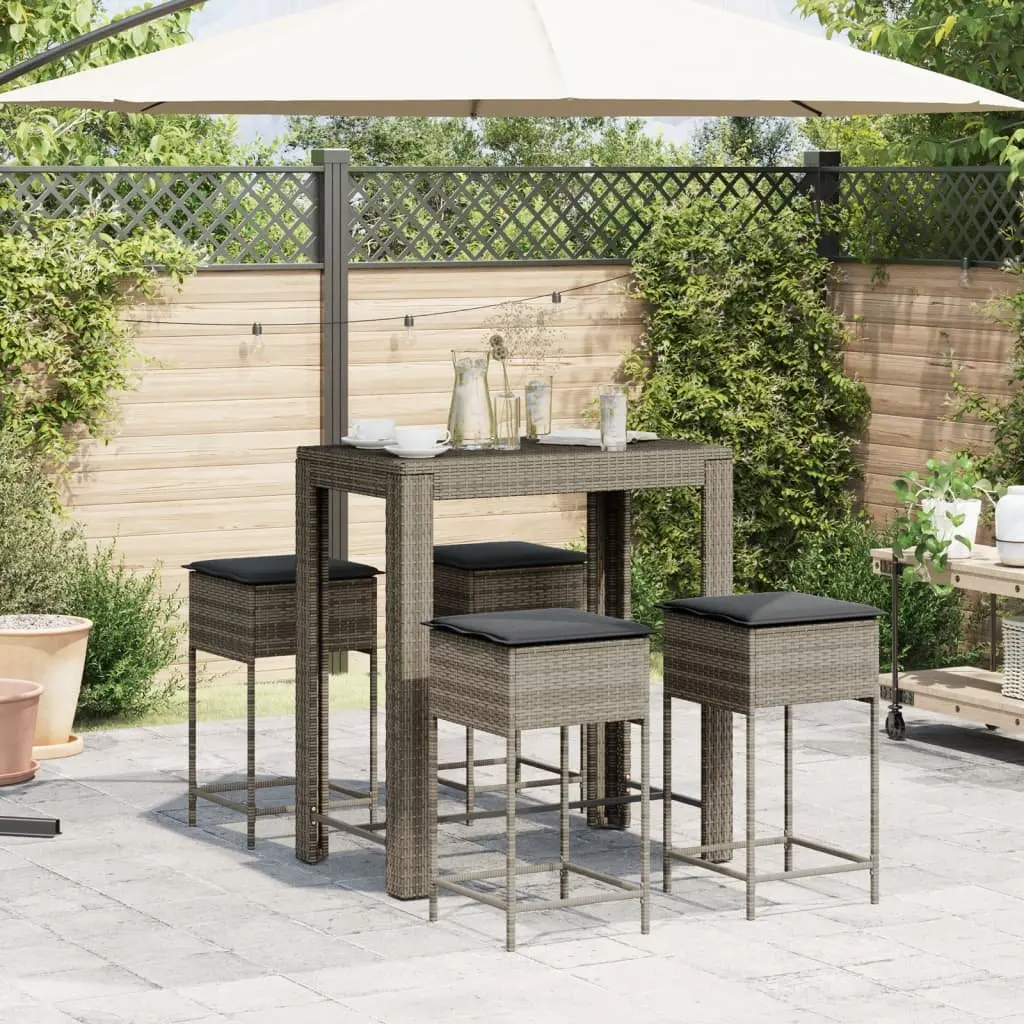 Garden Bar Set 5 Piece Outdoor Furniture Grey Poly Rattan with Cushions