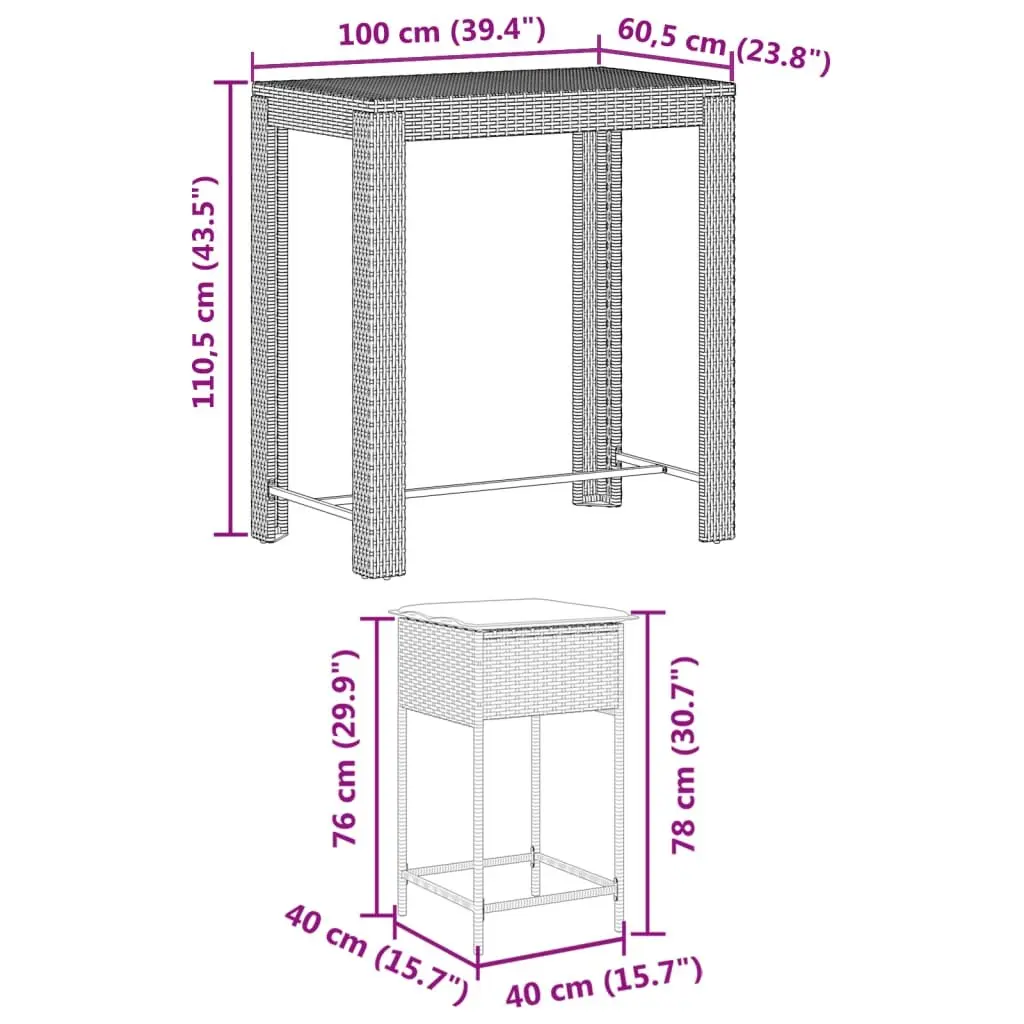 Garden Bar Set 5 Piece Outdoor Furniture Grey Poly Rattan with Cushions