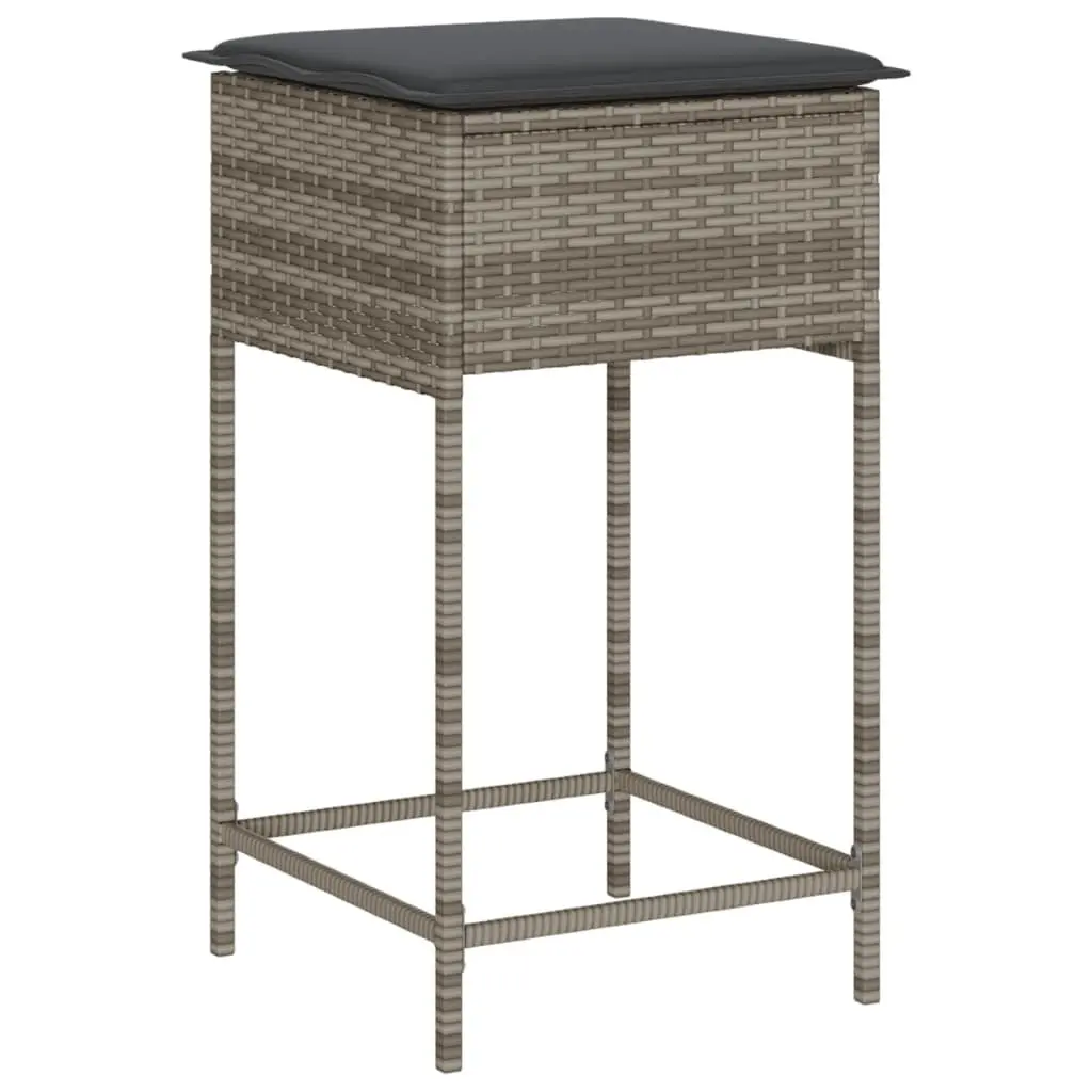 3 Piece Garden Bar Set Grey Outdoor Furniture Patio Dining Table Chairs Cushions