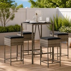 Garden Bar Set 5 Piece Outdoor Furniture with Cushions Grey Patio Bistro
