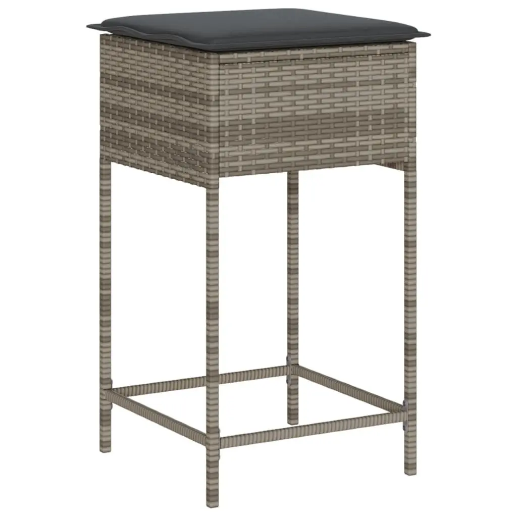 Garden Bar Set 3 Piece Outdoor Furniture with Cushions Grey PE Rattan
