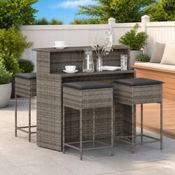 5 Piece Garden Bar Set Outdoor Furniture Grey Cushioned Poly Rattan Patio