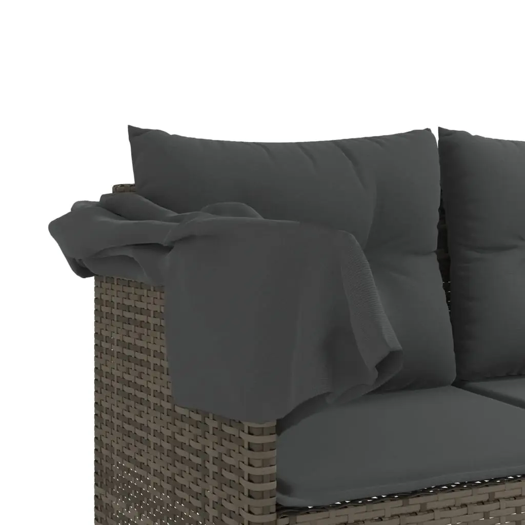 5 Piece Outdoor Garden Sofa Set with Retractable Canopy Grey Poly Rattan