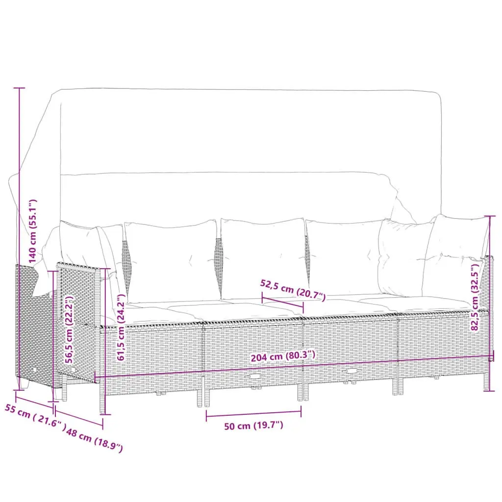 5 Piece Outdoor Garden Sofa Set with Retractable Canopy Grey Poly Rattan