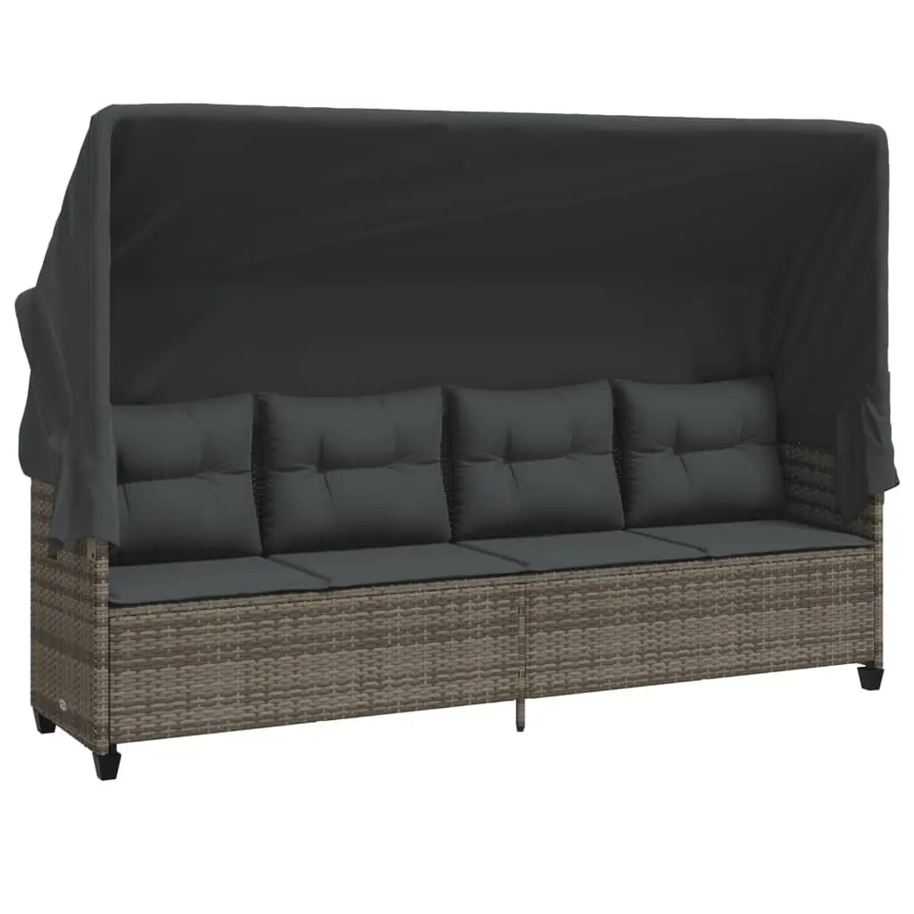 5 Piece Garden Sofa Set with Retractable Canopy Cushions Grey Outdoor Furniture
