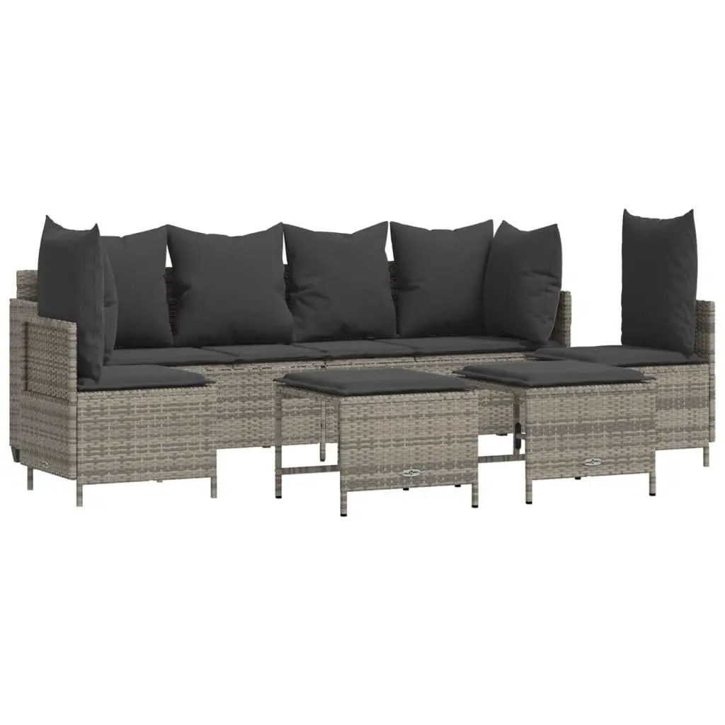 5 Piece Outdoor Garden Sofa Set Grey Poly Rattan Patio Furniture with Cushions