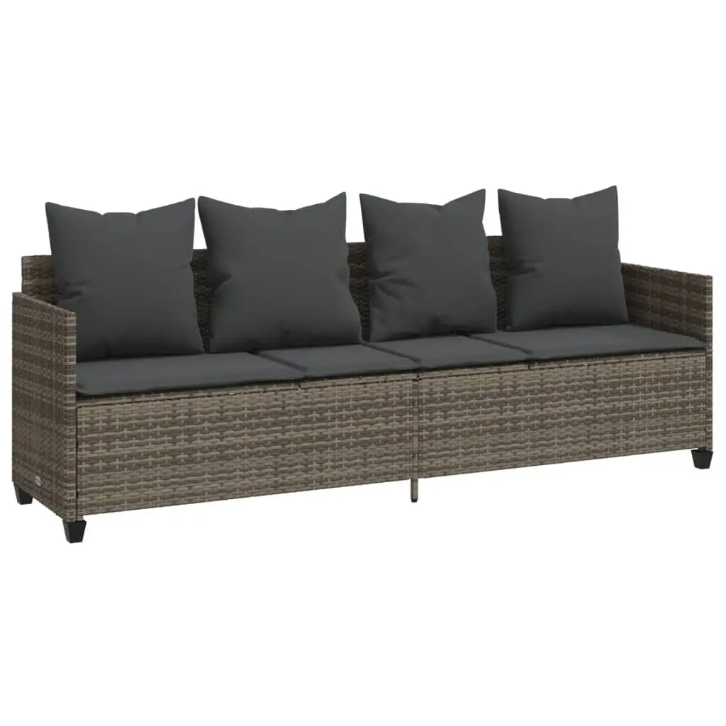5 Piece Outdoor Garden Sofa Set Grey Poly Rattan Patio Furniture with Cushions
