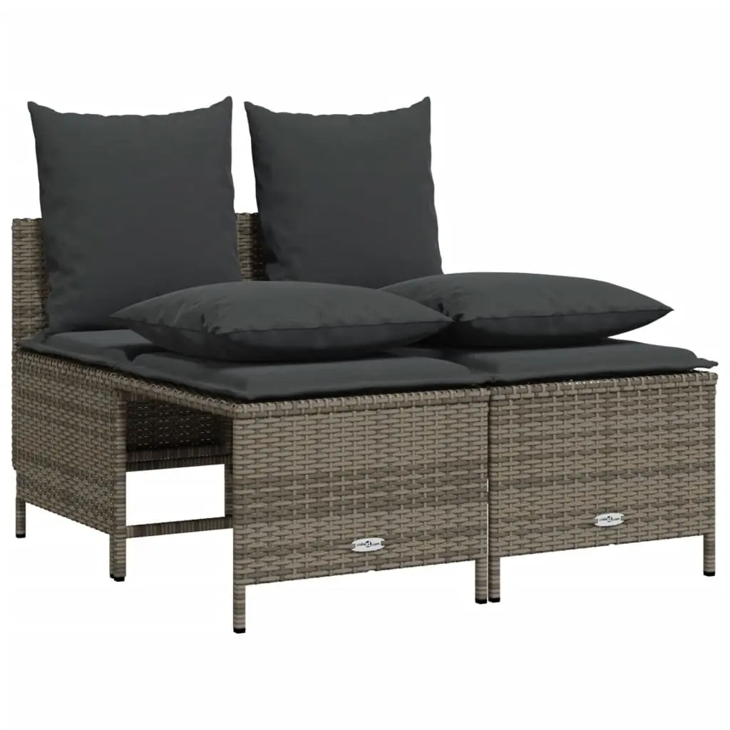 5 Piece Outdoor Garden Sofa Set Grey Poly Rattan Patio Furniture with Cushions