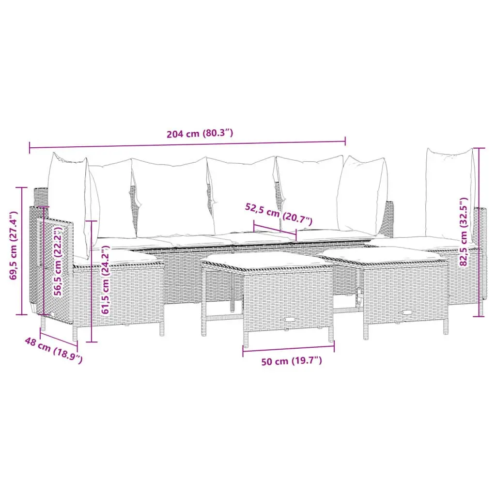 5 Piece Outdoor Garden Sofa Set Grey Poly Rattan Patio Furniture with Cushions