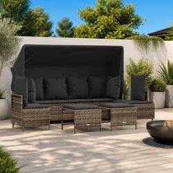 5 Piece Garden Sofa Set Outdoor Furniture Grey PE Rattan Adjustable Backrest