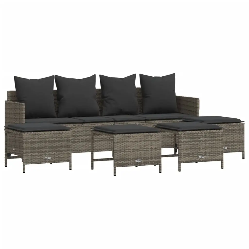 5 Piece Outdoor Garden Sofa Set Grey Poly Rattan Patio Furniture with Cushions