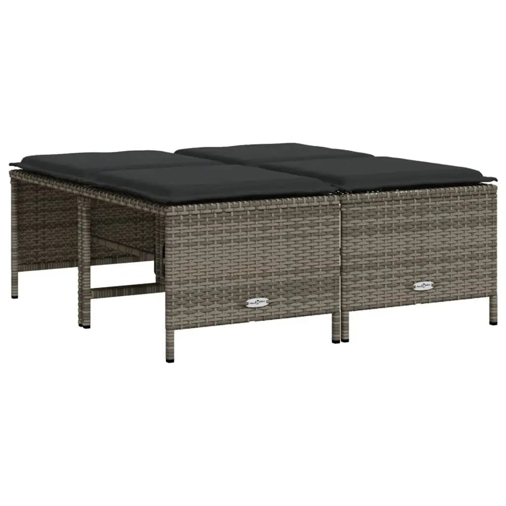 5 Piece Outdoor Garden Sofa Set Grey Poly Rattan Patio Furniture with Cushions