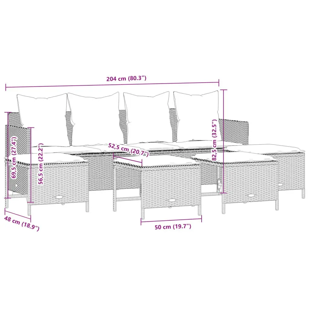 5 Piece Outdoor Garden Sofa Set Grey Poly Rattan Patio Furniture with Cushions