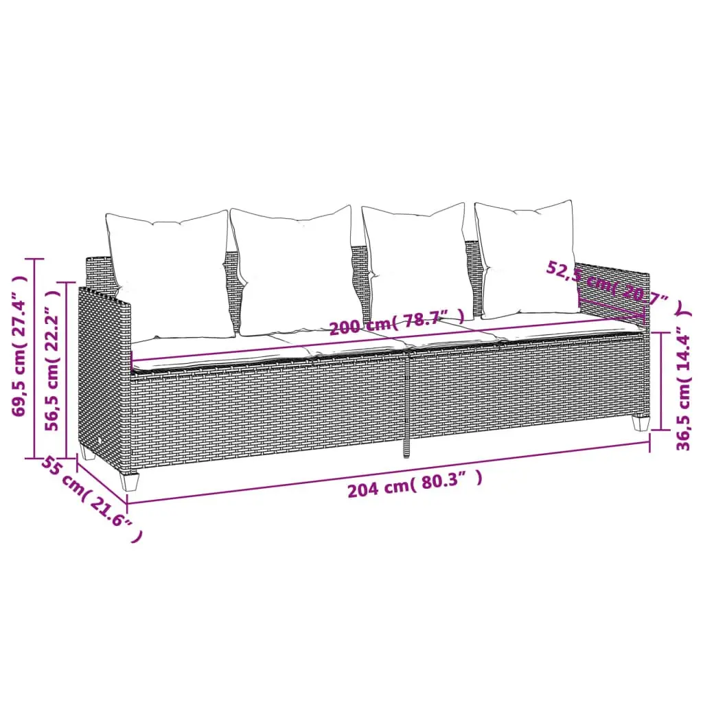5 Piece Outdoor Garden Sofa Set Grey Poly Rattan Patio Furniture with Cushions