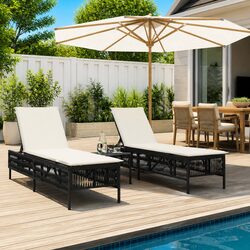 Sun Loungers with Cushions 2 pcs Black Outdoor Garden Reclining Chair Set