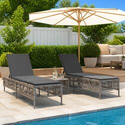 Sun Loungers with Cushions 2 pcs Grey Outdoor Garden Reclining Chairs