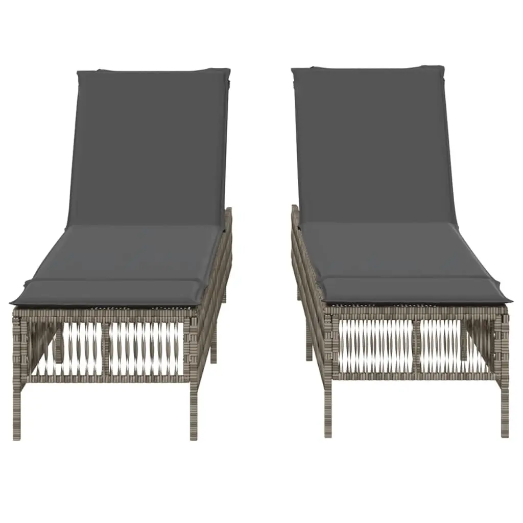 Sun Loungers Adjustable Backrest 2 pcs Grey Outdoor Garden Reclining Chairs