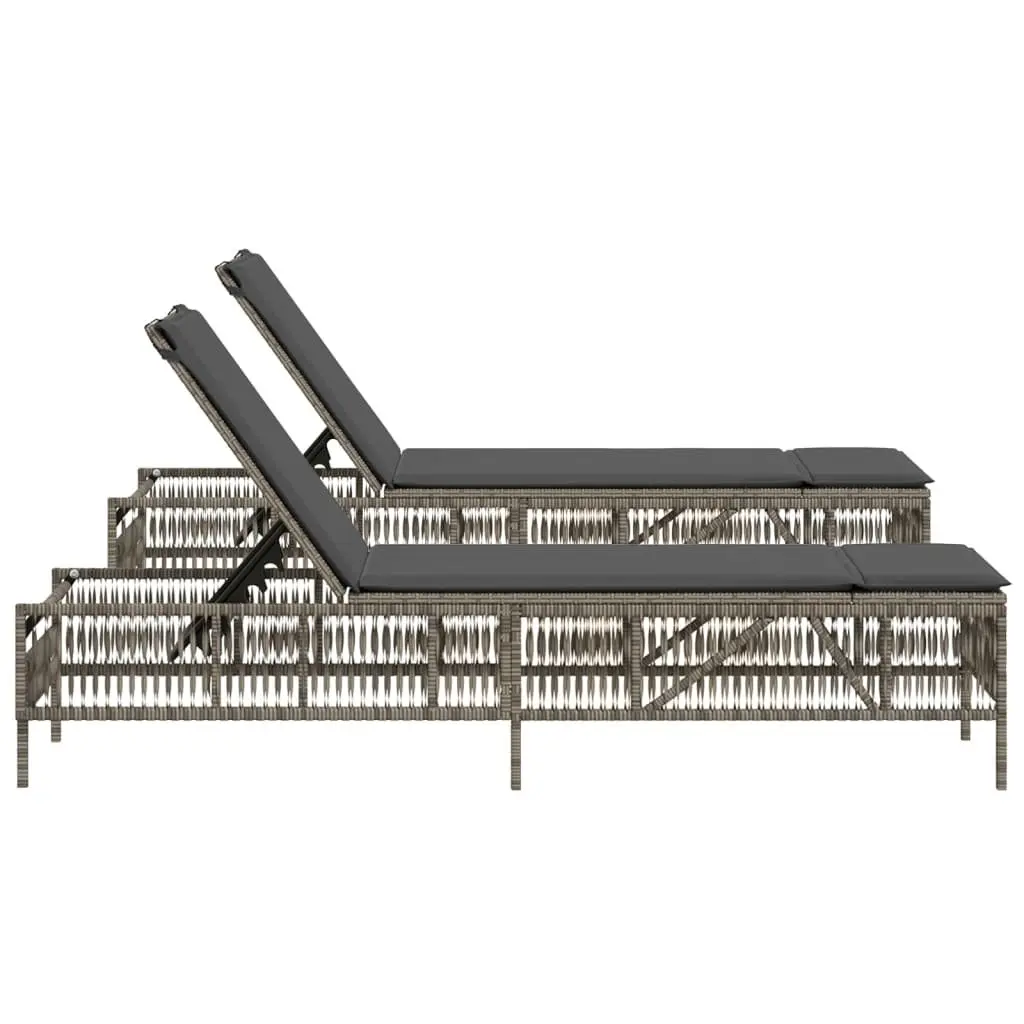 Sun Loungers Adjustable Backrest 2 pcs Grey Outdoor Garden Reclining Chairs