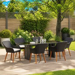 Garden Dining Set 7 Piece Outdoor Furniture Poly Rattan Black with Cushion