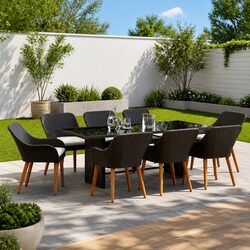 Garden Dining Set 9 Piece Outdoor Furniture Table Chairs Cushion Black