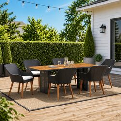 Outdoor Garden Dining Set 7pc Black Poly Rattan Chairs Table Furniture Patio