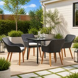 Garden Dining Set 5 Piece Poly Rattan Patio Table Chairs with Cushions Black