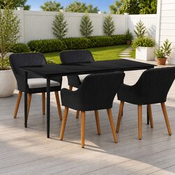 Outdoor Garden Dining Set 5 Piece Black Poly Rattan Table Chairs with Cushions