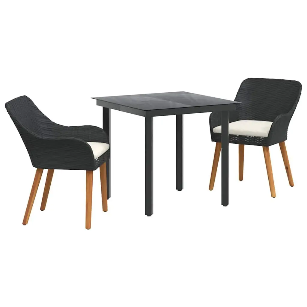 Garden Dining Set 3 Pieces Black Poly Rattan Chairs Table Outdoor