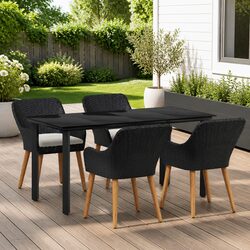 Garden Dining Set 5 Pieces Outdoor Patio Table Chairs with Cushions Black