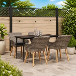 Garden Dining Set 5 Piece Outdoor Furniture Patio Grey Poly Rattan with Cushions