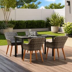 Garden Dining Set 5 Piece Outdoor Furniture Patio Table Chairs Grey Rattan