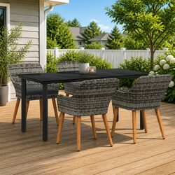 Garden Dining Set 5 Pieces Outdoor Patio Table Chairs Grey Poly Rattan Cushion