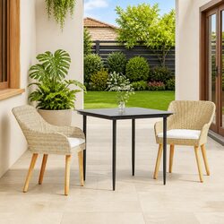 Garden Dining Set 3 Piece Outdoor Furniture Poly Rattan Cushions Beige Patio