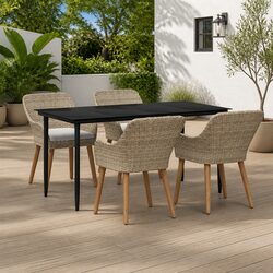 Garden Dining Set 5 Pieces Outdoor Furniture Patio Table Chairs Cushions Beige