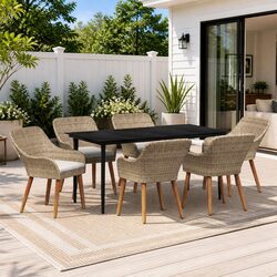 Garden Dining Set 7 Pieces Outdoor Furniture Poly Rattan Beige with Cushions